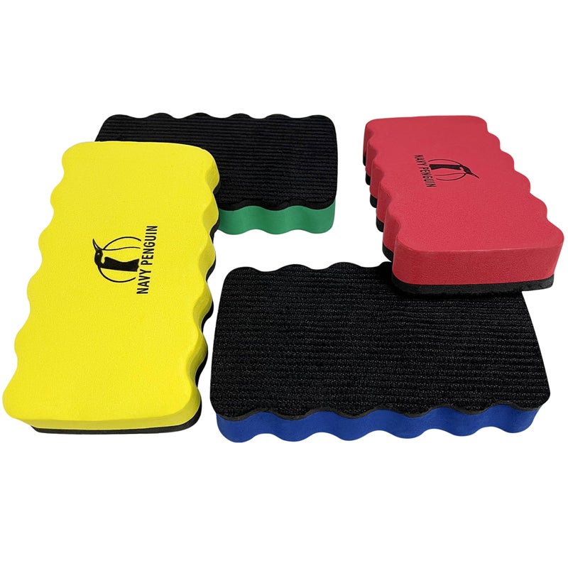 Navy Penguin Magnetic Whiteboard Eraser Set - 4 Color Pack - Erasers for Dry Erase Pens and Markers - Strong Magnet Sticks to Metal Dry Wipe White Boards - Cleaner for Home  School and Office - Image 5